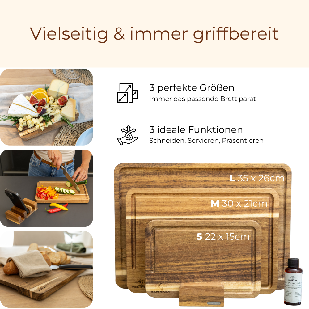 Cut'n Cook Moments Schneidebrett 3er Set mit GRATIS Pflegeöl