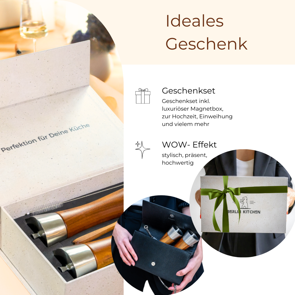 Salt'n Pepper Passion - hochwertige Salz & Pfeffermühle im Set mit GRATIS Dosierlöffel