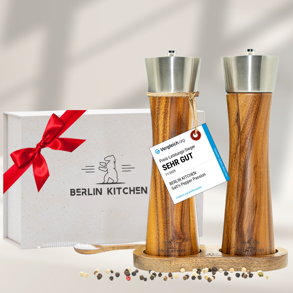 Salt'n Pepper Passion - hochwertige Salz & Pfeffermühle im Set mit GRATIS Dosierlöffel